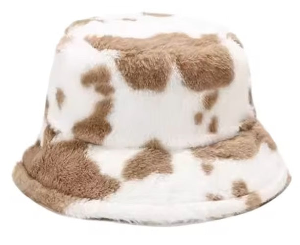 Fluffy Cow Print Bucket Hats