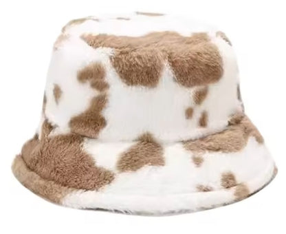 Fluffy Cow Print Bucket Hats