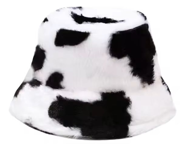 Fluffy Cow Print Bucket Hats