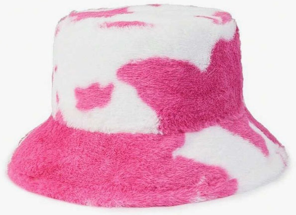 Fluffy Cow Print Bucket Hats