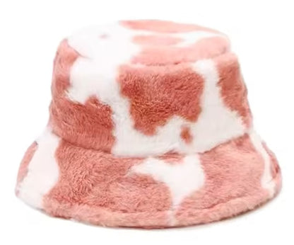 Fluffy Cow Print Bucket Hats