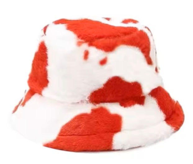 Fluffy Cow Print Bucket Hats