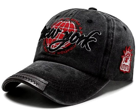 New York Distressed Baseball Cap Black